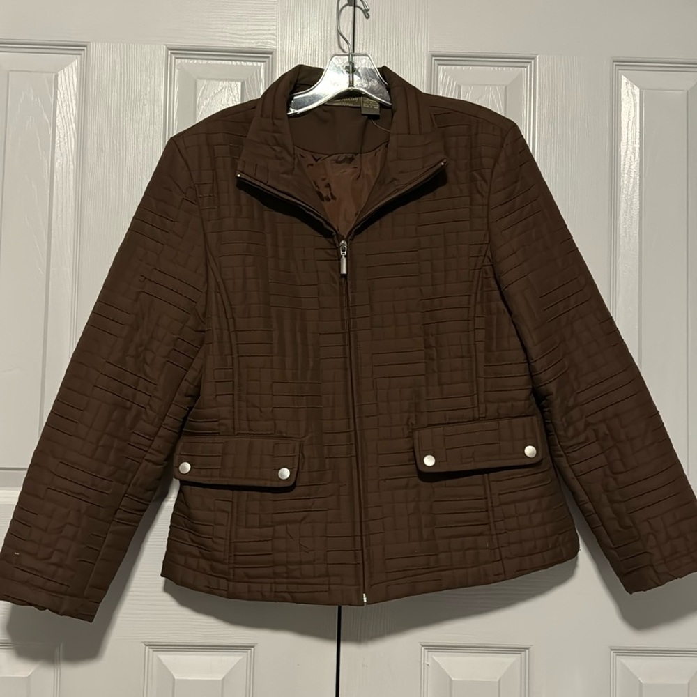 Jane Ashley brown quilted zip jacket
